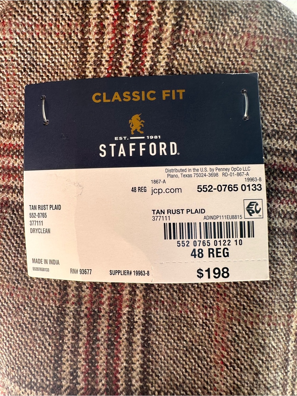 NEW Stafford Wool Sport Coat Blazer Jacket Brown Plaid Mens 48R $198 Classic Fit - Picture 12 of 14